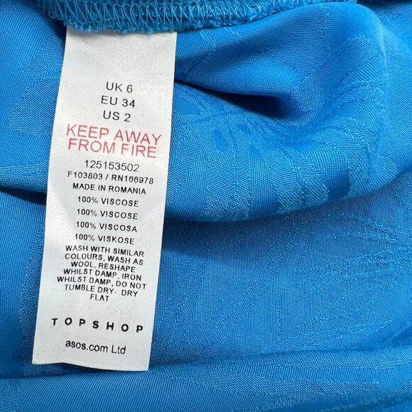 TOPSHOP Cowl Neck Bell Sleeve Tunic With Leaf Pattern Turquoise Size 2 NWOT - Picture 8 of 9